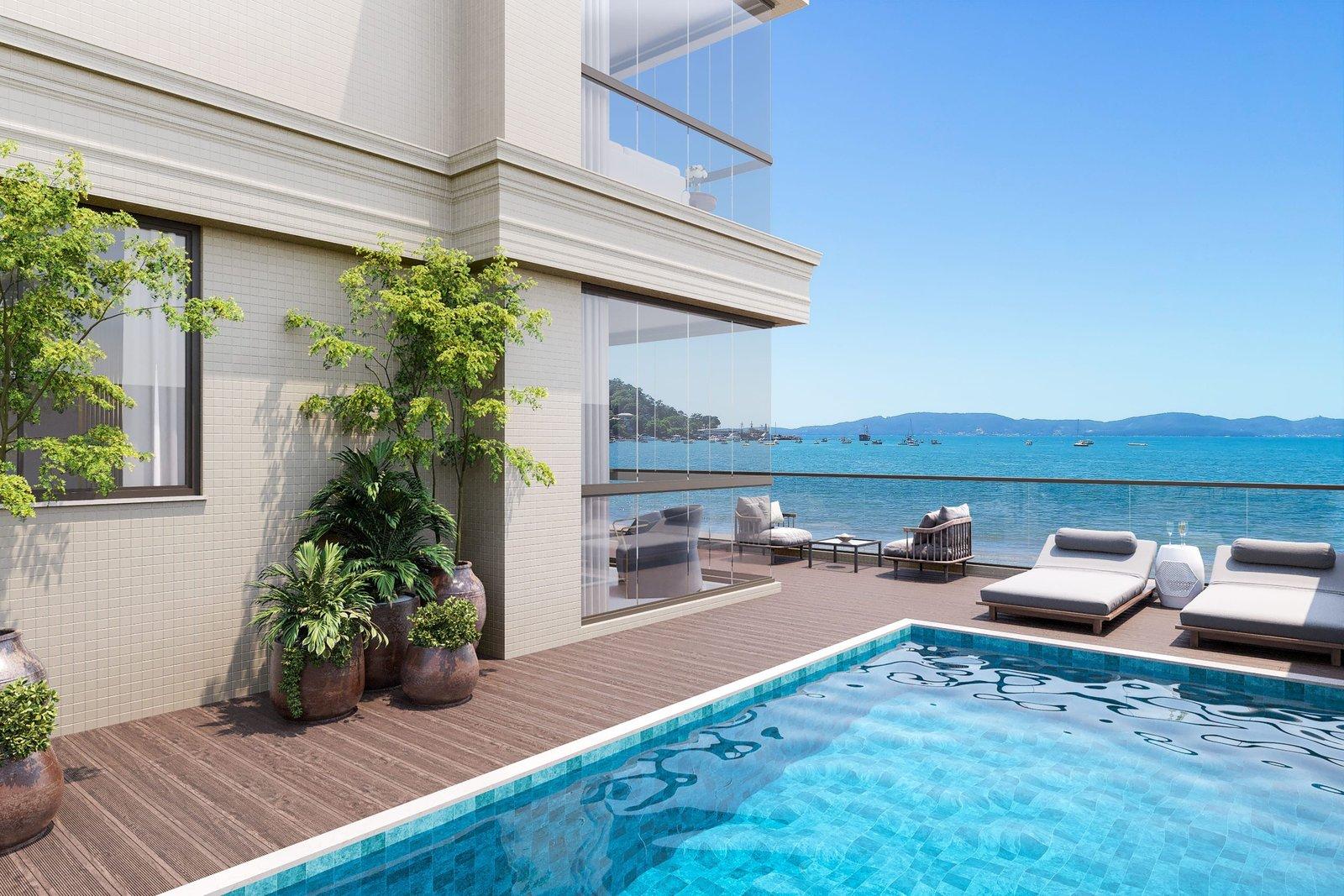 Piscina privativa de um terraço do George VI Residencial, com vista para a baía