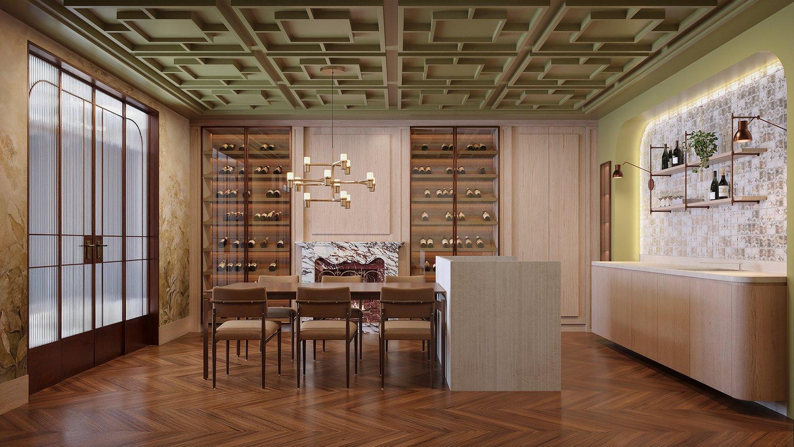 Wine Bar do Elizabeth II Royal Home, com adega climatizada e mesa comunitária