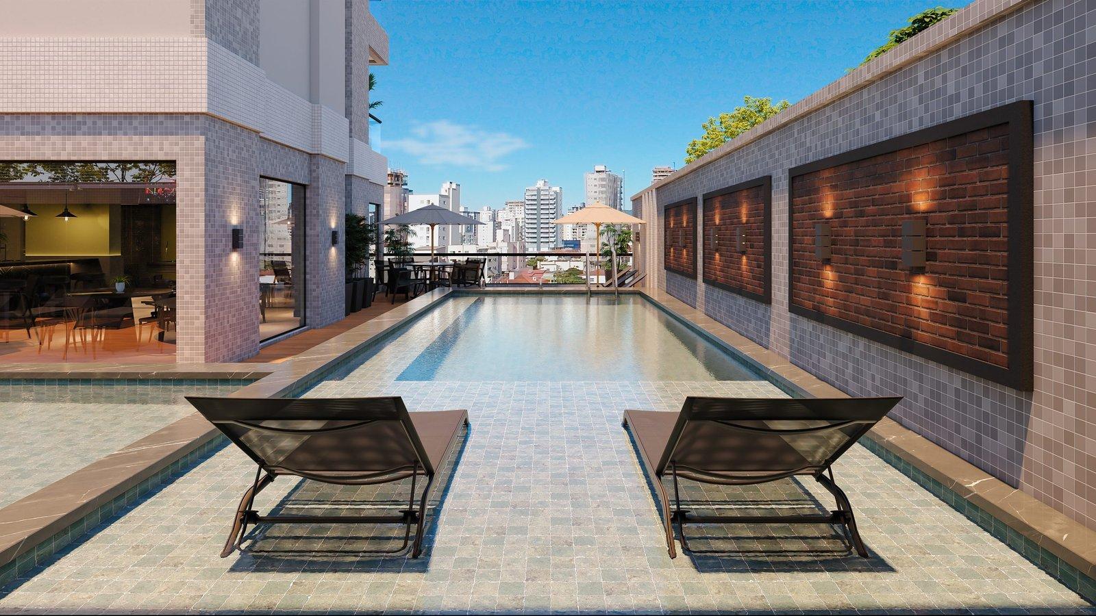 Piscina externa aquecida do Le Voyage Residence, com vista para a cidade