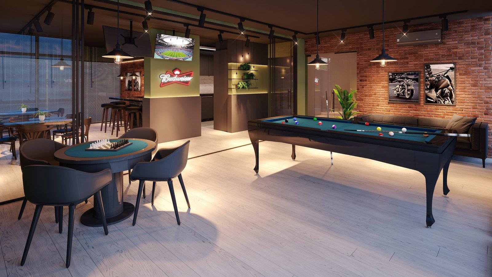 Sala de jogos do Le Voyage Residence, com mesa de sinuca